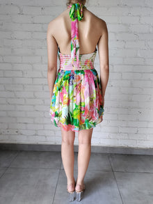 Halterneck Short Dress | Multicolor Hibiscus
