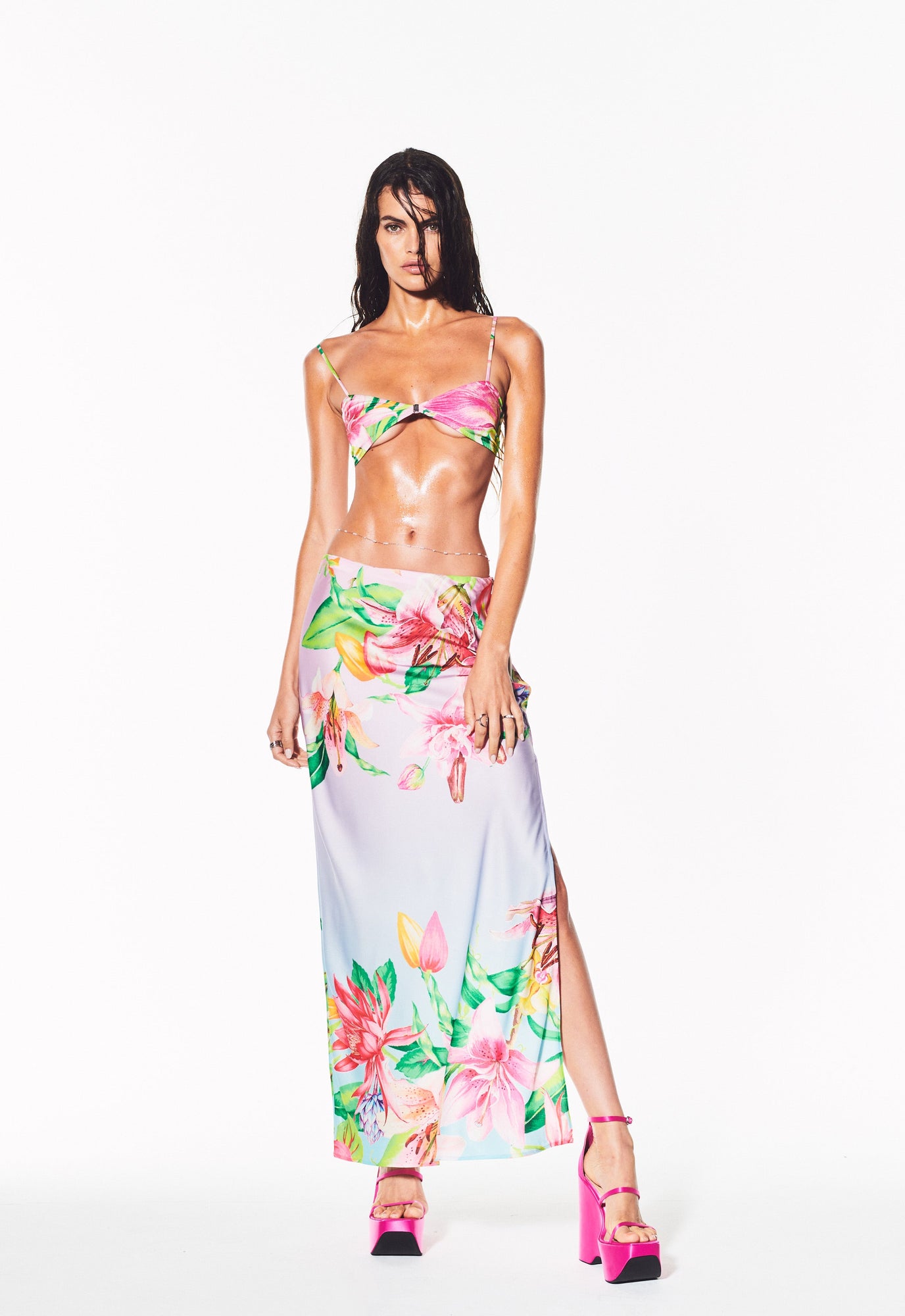 Long Skirt | Multicolor Hibiscus