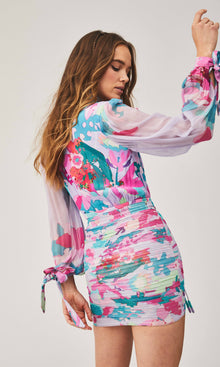 Rococo Sand | Lyan Viscose Crinkle Chiffon Bodysuit | Lilac Multi