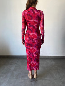 Nylon Powermesh Long Dress | Pink