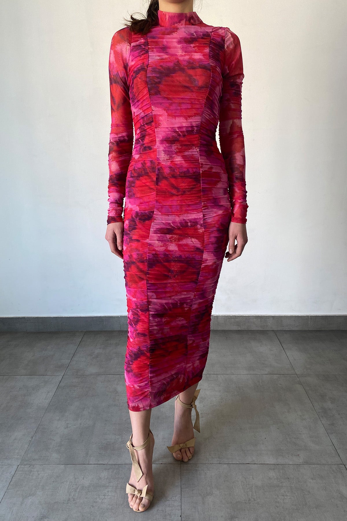 Nylon Powermesh Long Dress | Pink