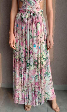 Rococo Sand | Mist Viscose Crinkle Chiffon Long Skirt | Multi