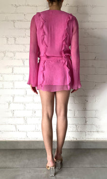 Womens | Moe Viscose Crinkle Chiffon Short Dress | Pink Wash