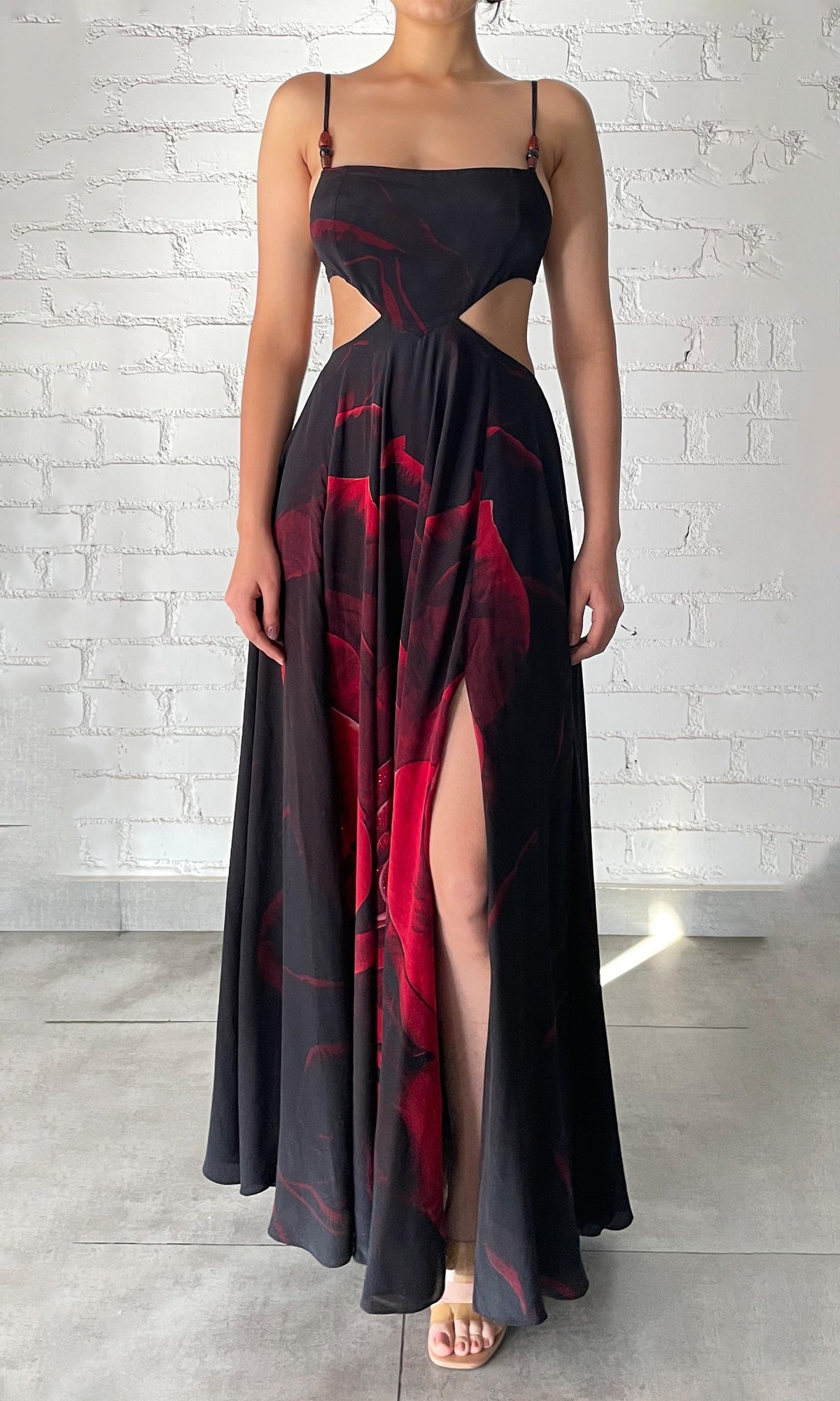 Womens | Naia Viscose Natural Crepe Maxi Dress | Black Red