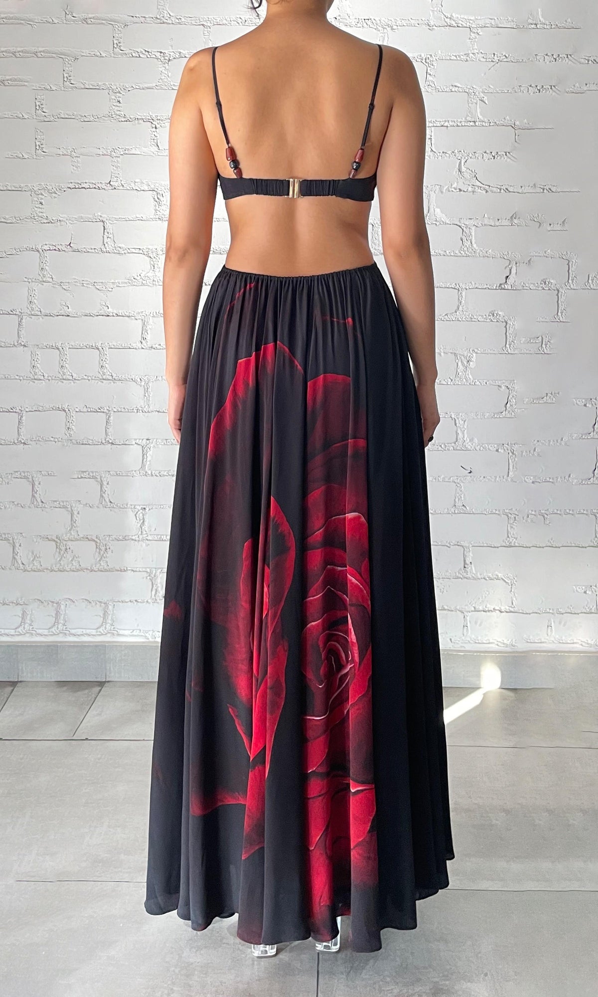 Womens | Naia Viscose Natural Crepe Maxi Dress | Black Red