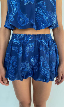 Rococo Sand | Navy Linen Cotton Bubble Bloomer Elasticated Shorts | Navy Blue
