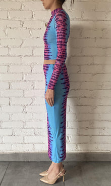 Womens | Opal Nylon Net Lycra Crop Top | Turquoise/Pink