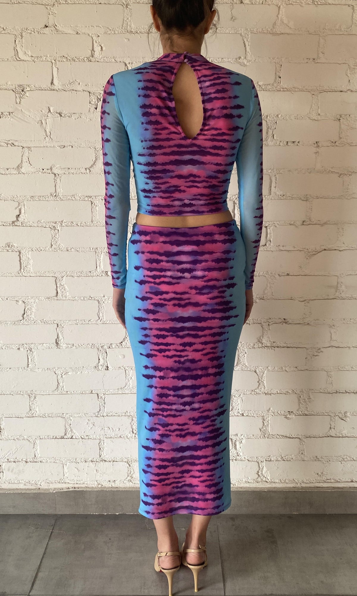 Womens | Opal Nylon Net Lycra Crop Top | Turquoise/Pink