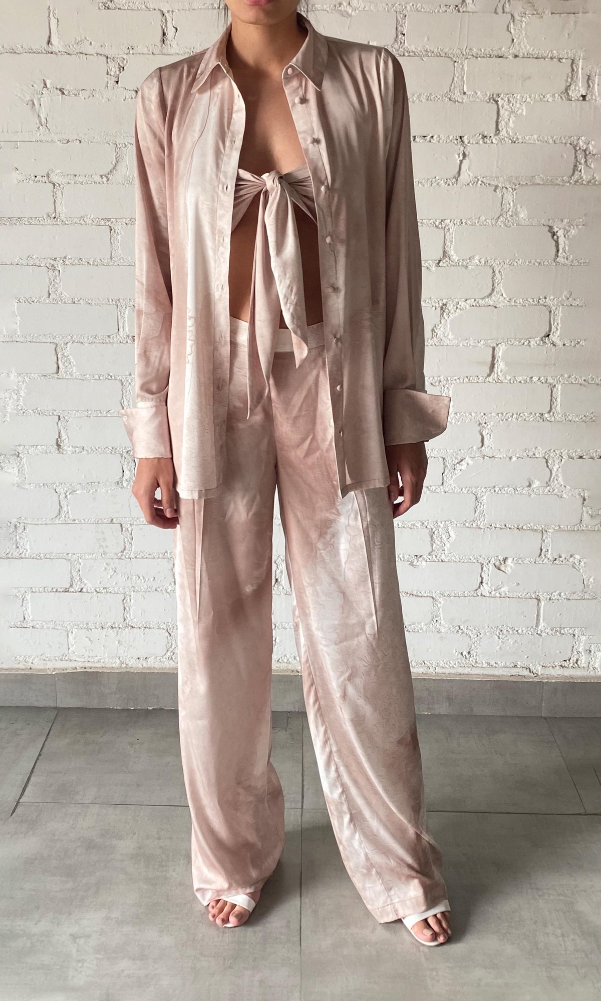 Rococo Sand | Ryan Polyester Satin Lycra Tie-Dye Pant | Light Brown