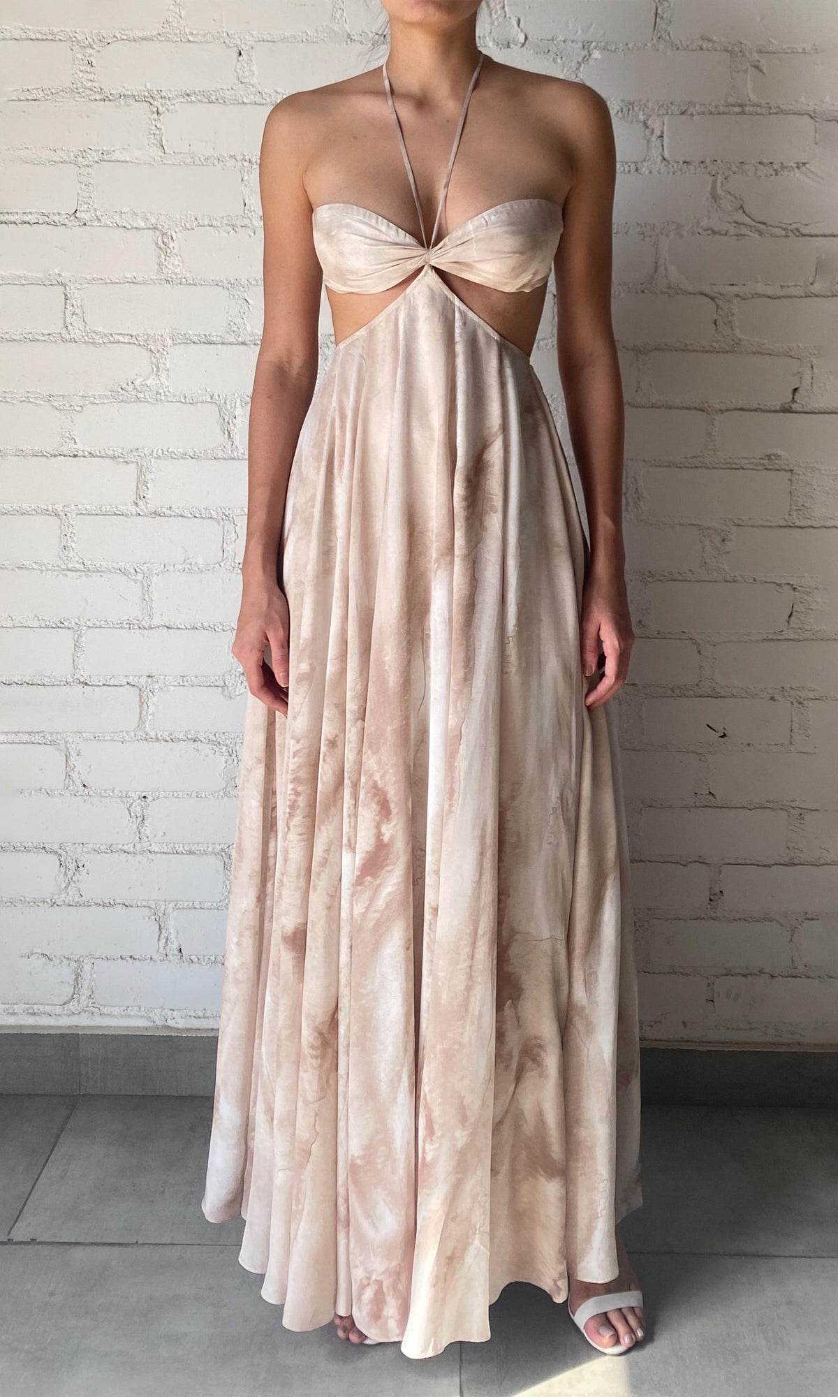 Womens | Ryan Viscose Crepe Flat Chiffon Long Dress | Light Brown