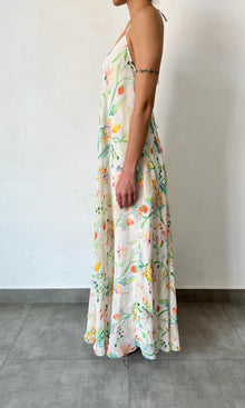 Rococo Sand | Susan Viscose Georgette Cosmic Lurex High Low Maxi Dress | White