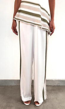 Rococo Sand | Taio Polyester Satin Lycra Elasticated Pyjama Pants | Off-White Green