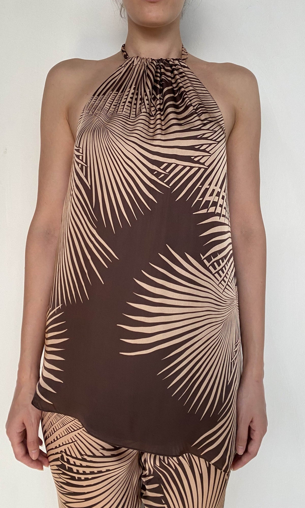 Rococo Sand | Taro Viscose Satin Halter Neck Top | Brown