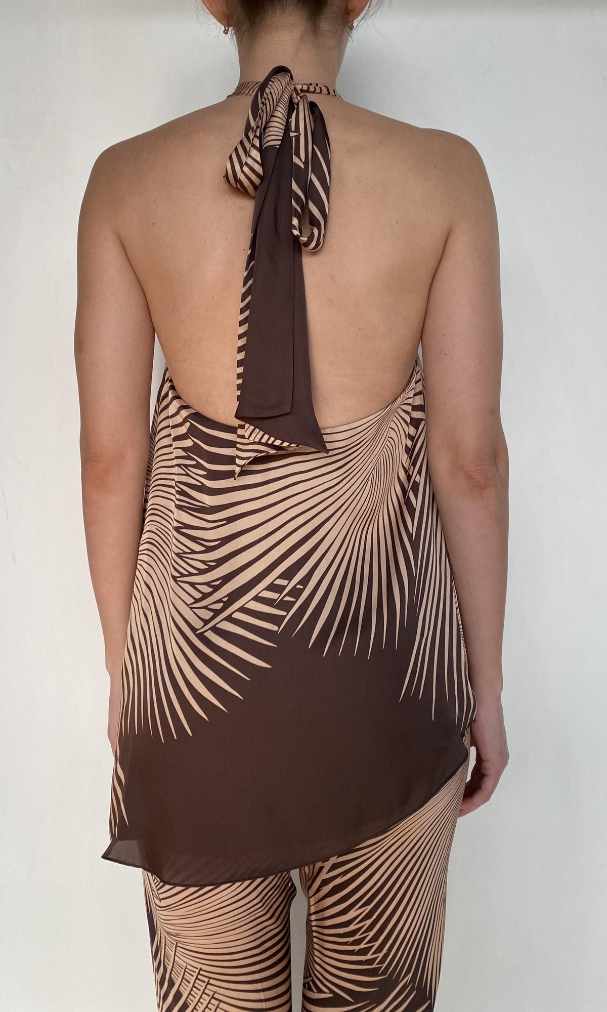 Rococo Sand | Taro Viscose Satin Halter Neck Top | Brown