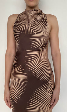 Rococo Sand | Taro Viscose Satin Cowl Neck Long Dress | Brown
