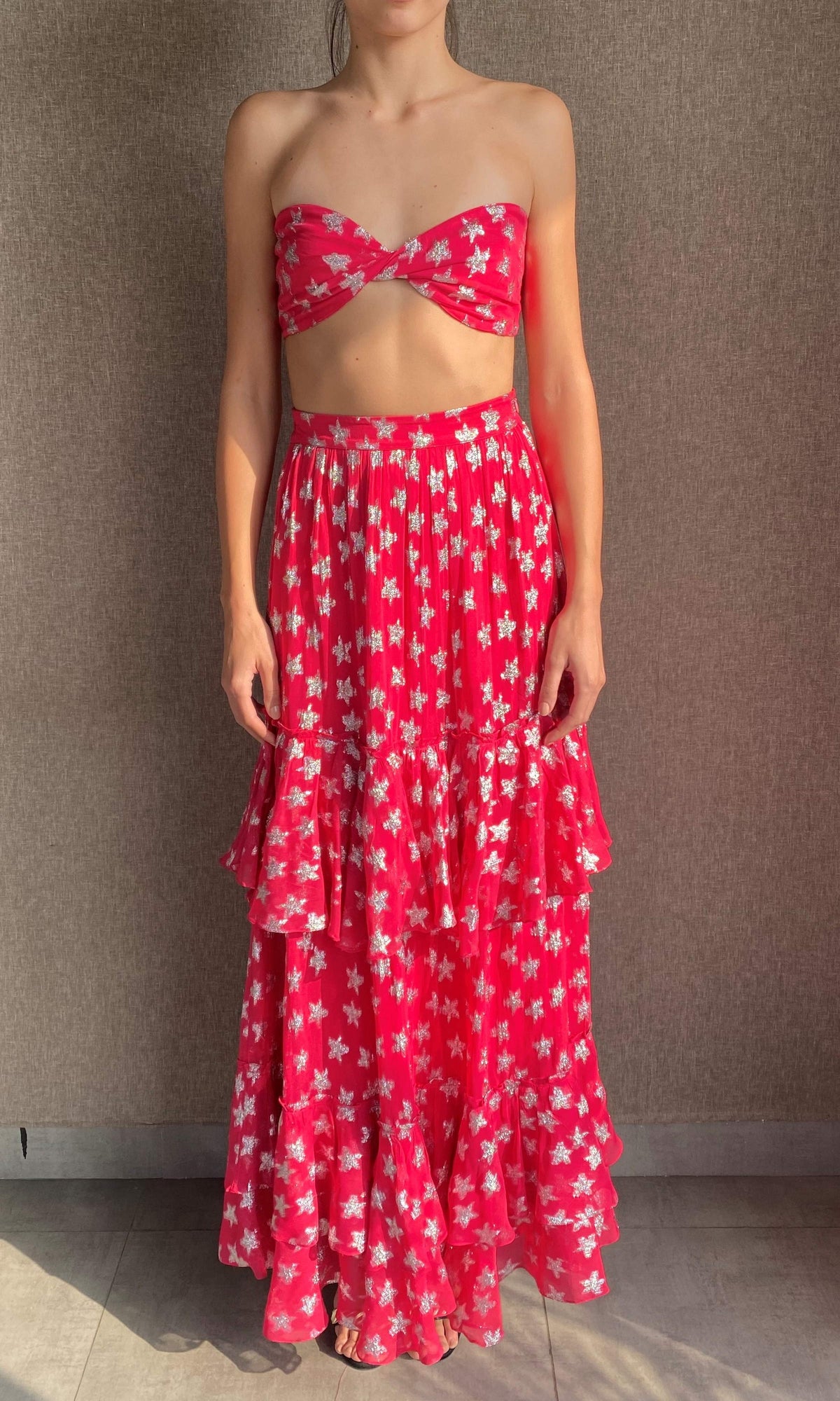 Rococo Sand | Vega Viscose Georgette Star Lurex Bandeau | Pink