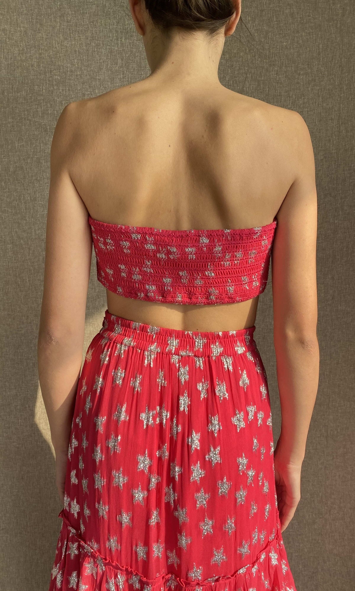 Rococo Sand | Vega Viscose Georgette Star Lurex Bandeau | Pink