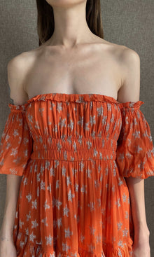 Womens | Vega Viscose Georgette Star Lurex Long Dress | Orange