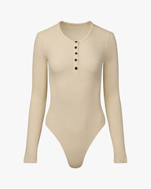 Crew Neck Henley Bodysuit | Ivory