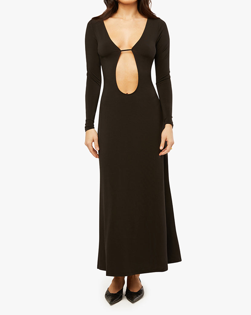 Long Sleeve Cutout Maxi Dress | Black