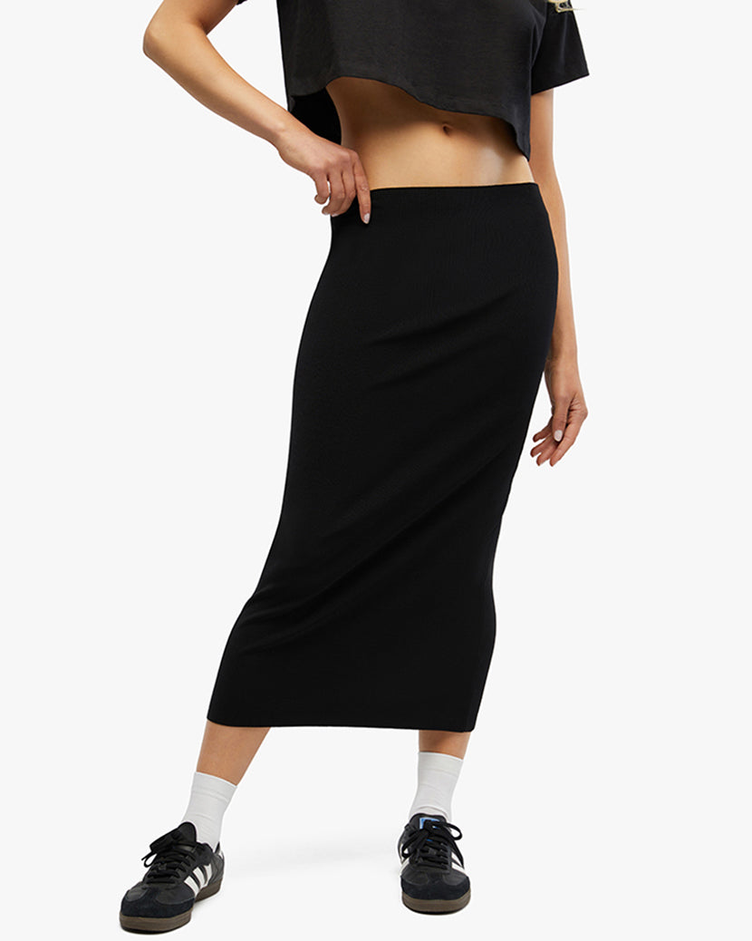 Rib Midi Skirt | Black