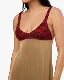 Crochet Top Maxi Dress | Warm Taupe/Russet