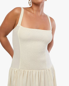 Smocked Drop Waist Midi Dress | Ivory