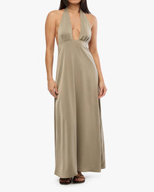 Halter Deep V Maxi Dress | Plaza Taupe