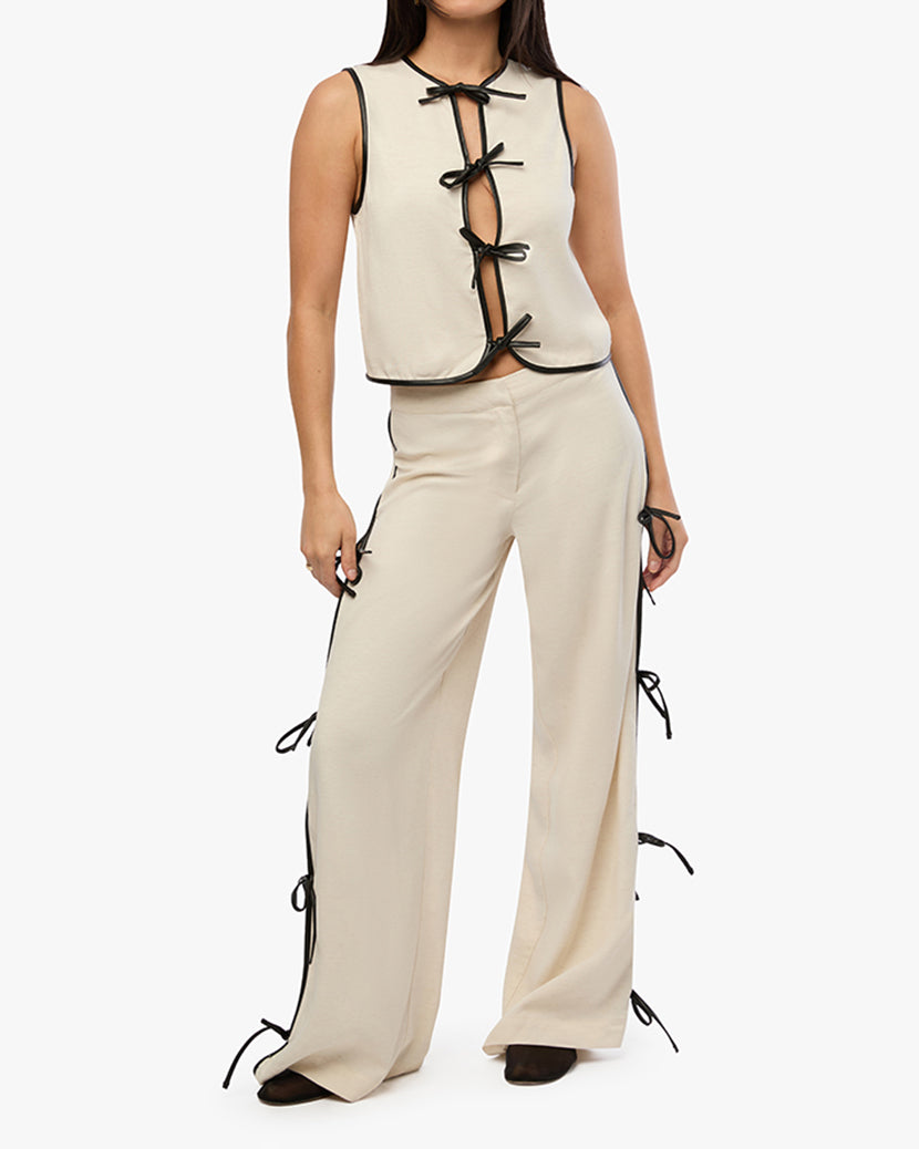 Tie Slit Pant | Ivory/Black