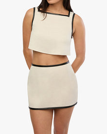Leather Trim Cropped Top | Ivory/Black