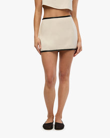 Leather Trim Mini Skirt | Ivory/Black