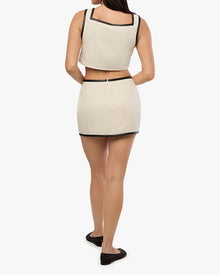 Leather Trim Mini Skirt | Ivory/Black