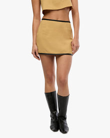 Leather Trim Mini Skirt | Warm Taupe/Black