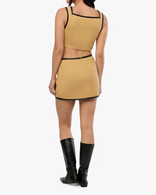 Leather Trim Mini Skirt | Warm Taupe/Black