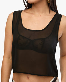 Square Neck Chiffon Tank | Black