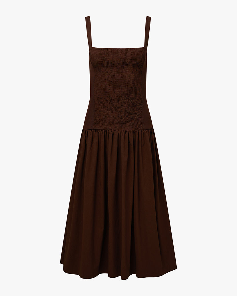 Smocked Drop Waist Midi Dress | Muted Eggplant