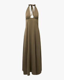 Halter Deep V Maxi Dress | Plaza Taupe