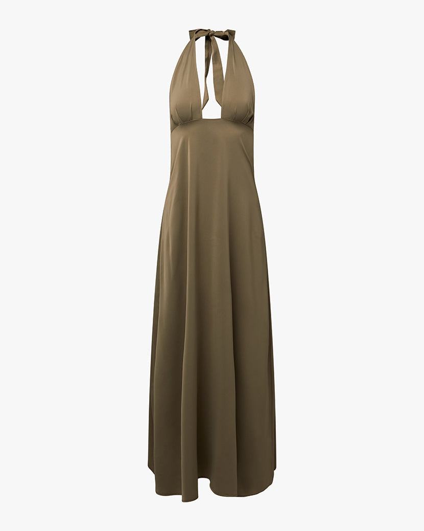 Halter Deep V Maxi Dress | Plaza Taupe