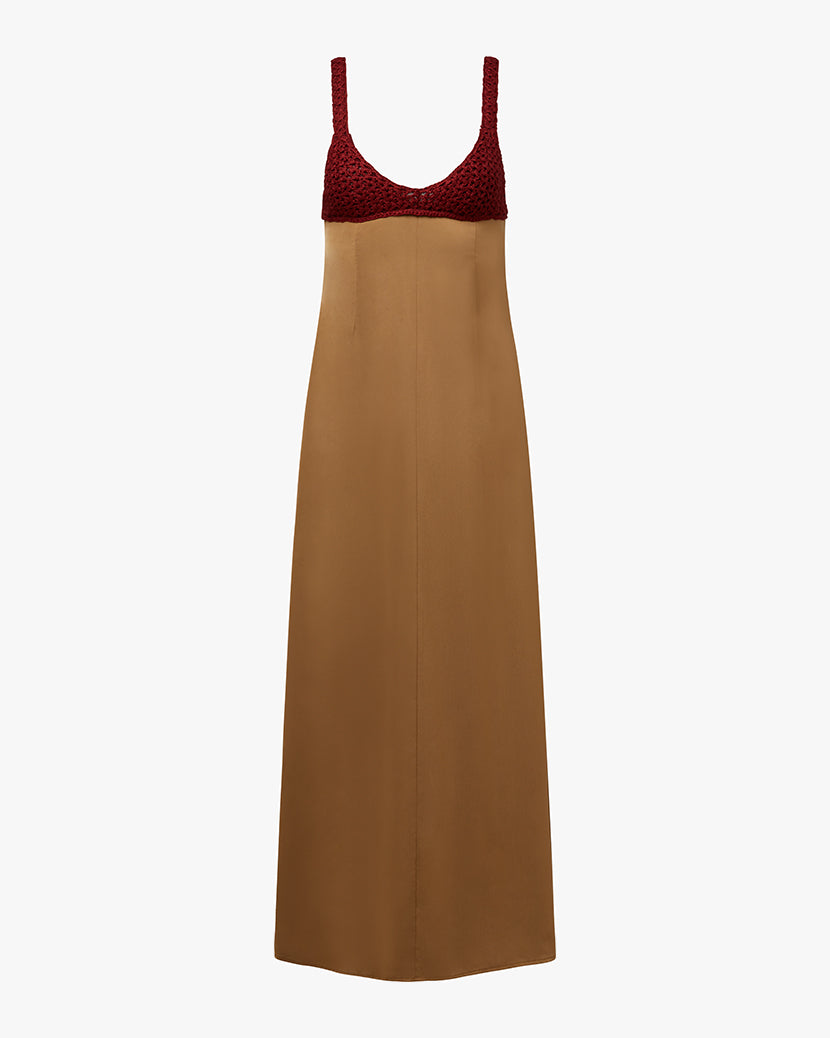 Crochet Top Maxi Dress | Warm Taupe/Russet