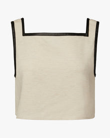 Leather Trim Cropped Top | Ivory/Black