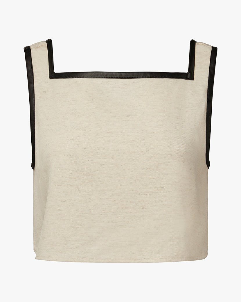 Leather Trim Cropped Top | Ivory/Black