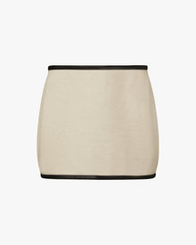 Leather Trim Mini Skirt | Ivory/Black