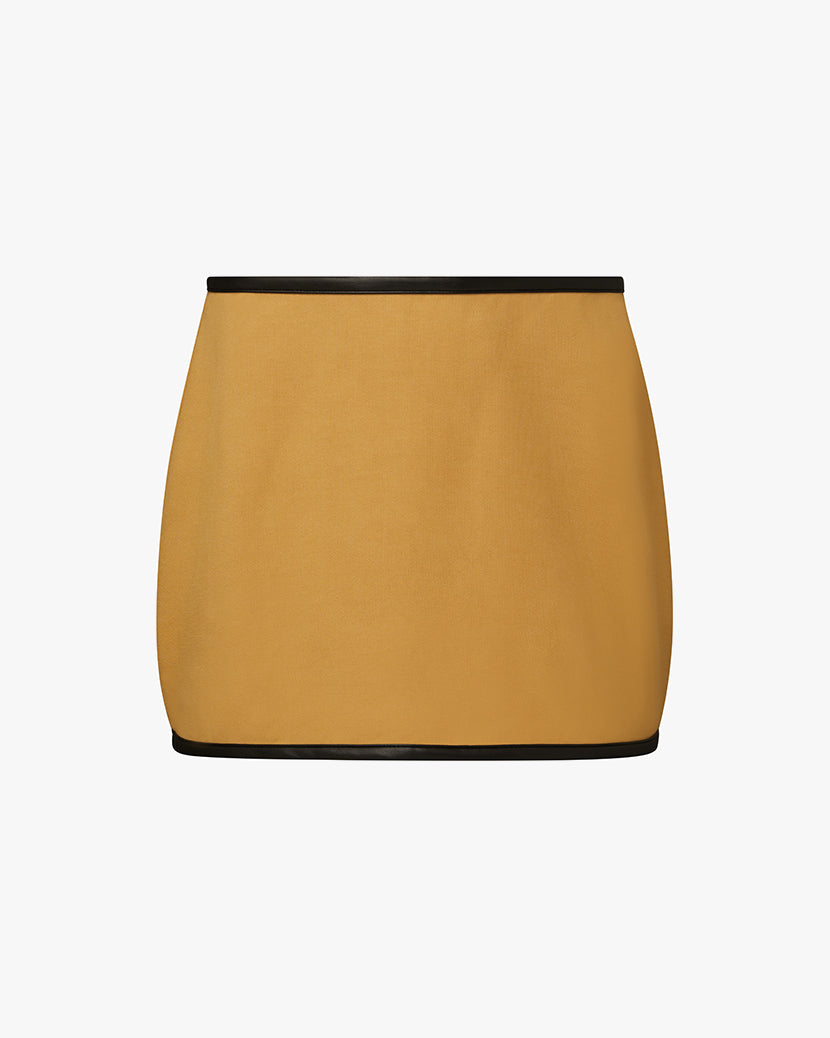 Leather Trim Mini Skirt | Warm Taupe/Black