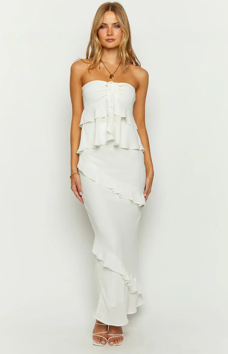 Raleigh Ruffle Maxi Skirt | White