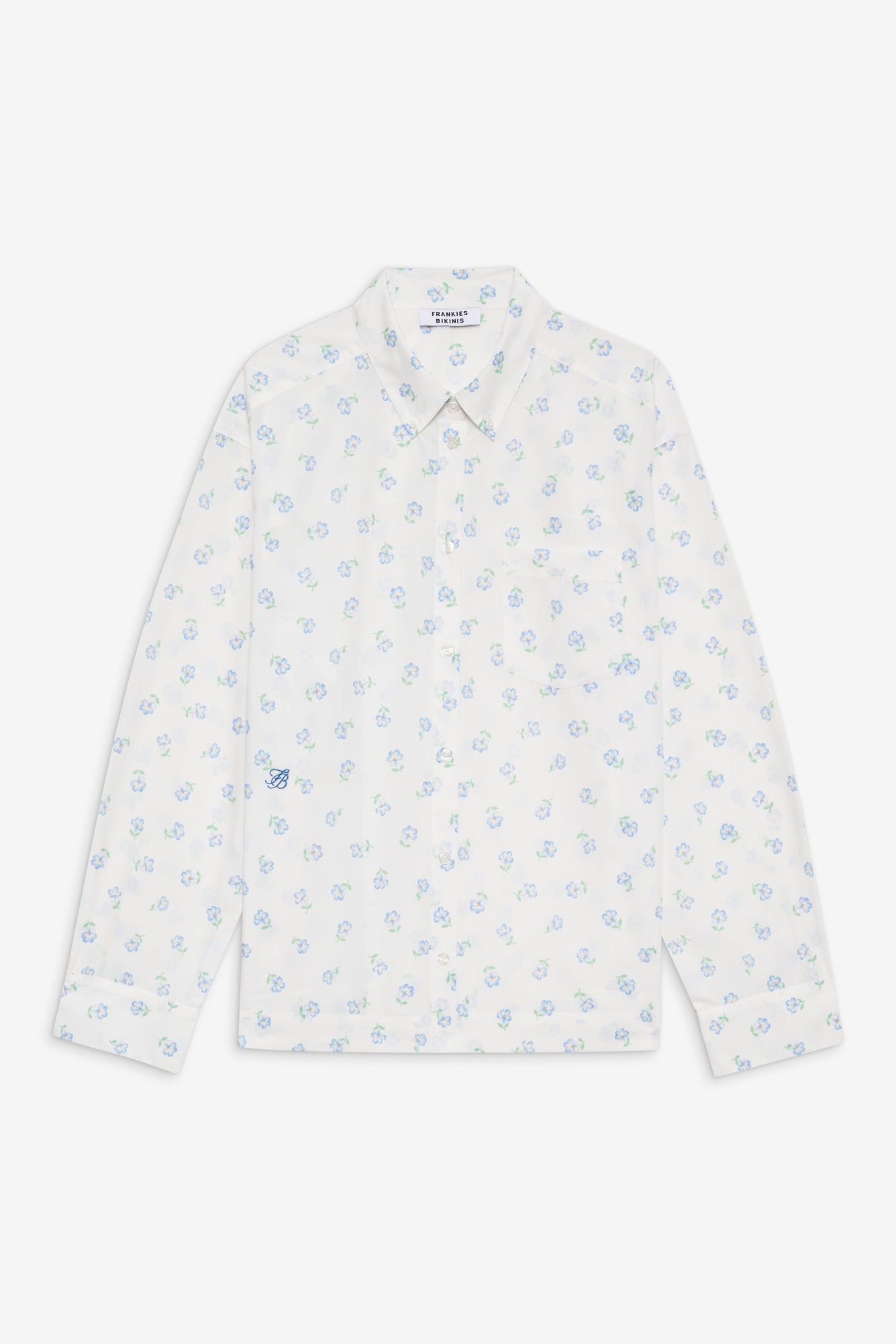 Ralph Poplin Sleep Shirt in Periwinkle  Blue and White Floral Print