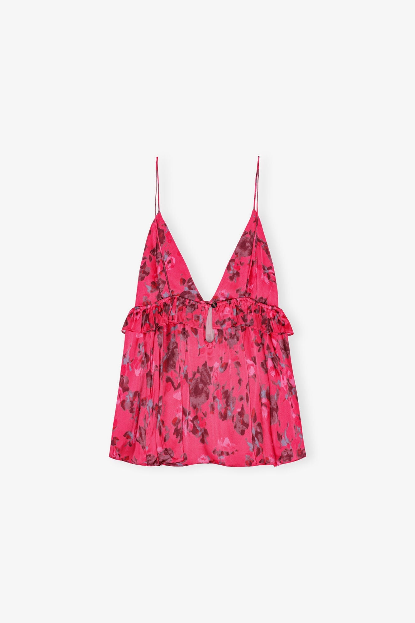 Red Floral Printed Satin Strap Top | Raspberry Wine