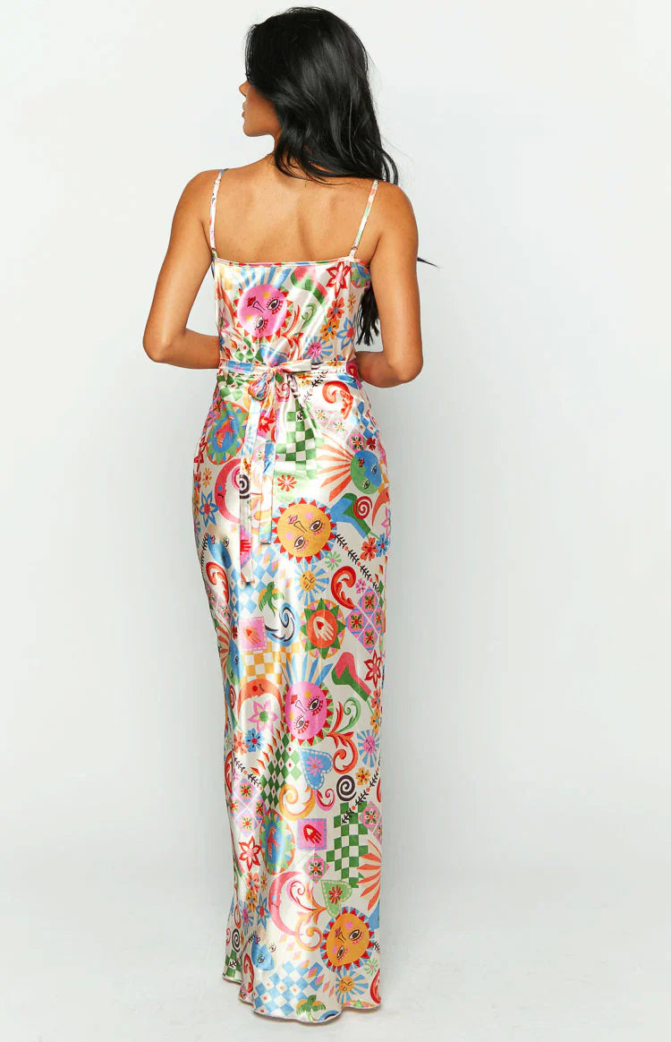 Renesmee Satin Maxi Dress | Summer Print