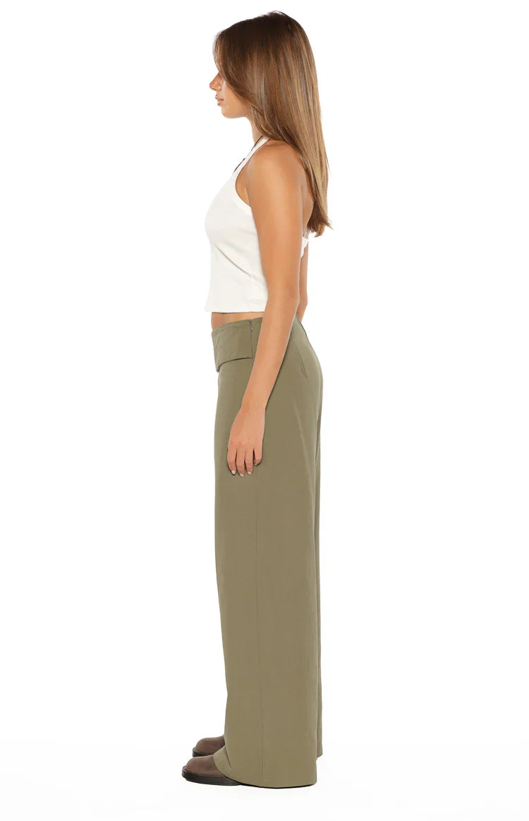 Buckle Detail Straight Leg Pants | Rewind Green