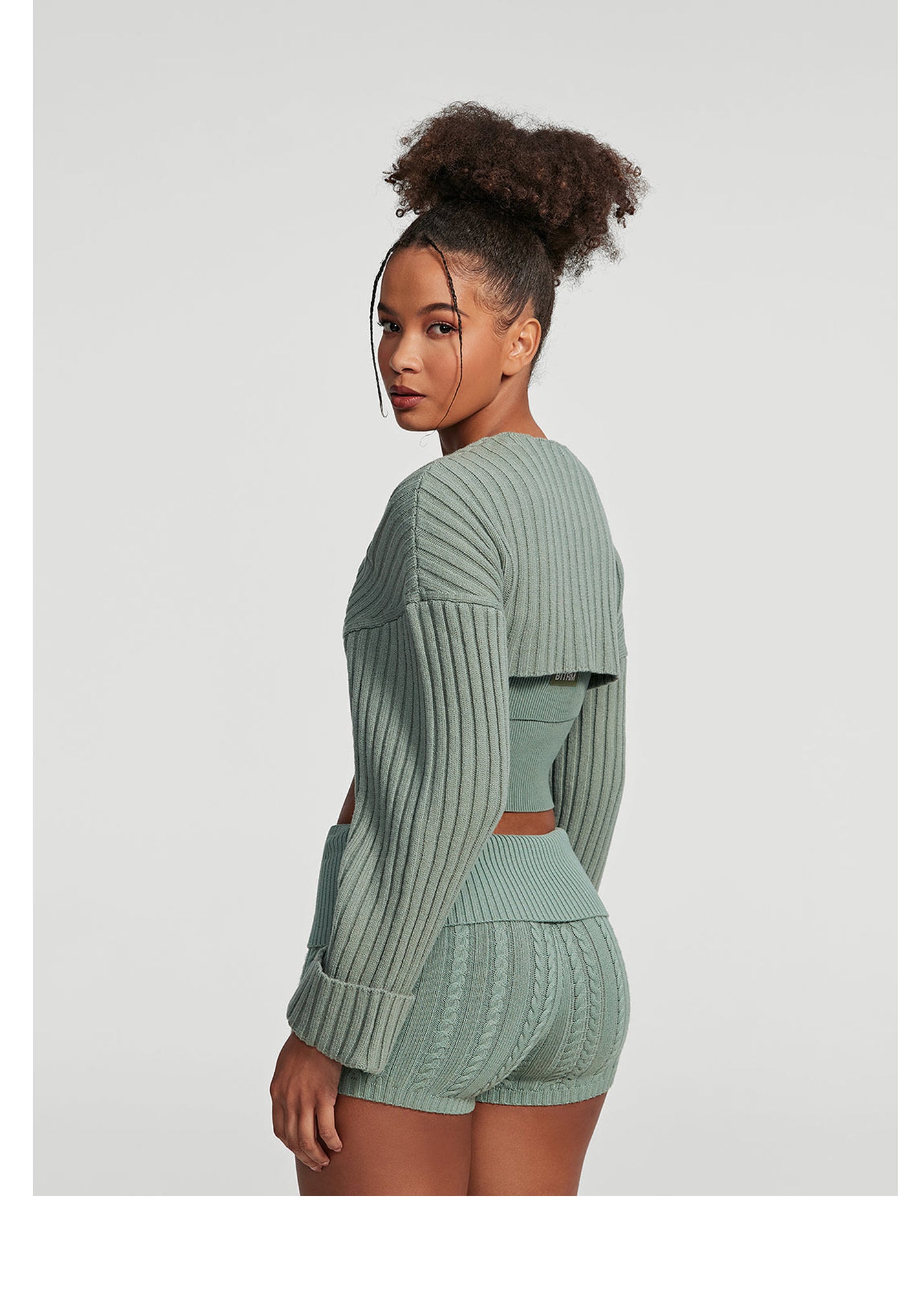 Ribbed Knit Shrug | Sage Green