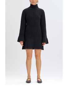 Ribbed Turtleneck Sweater Mini Dress | Black